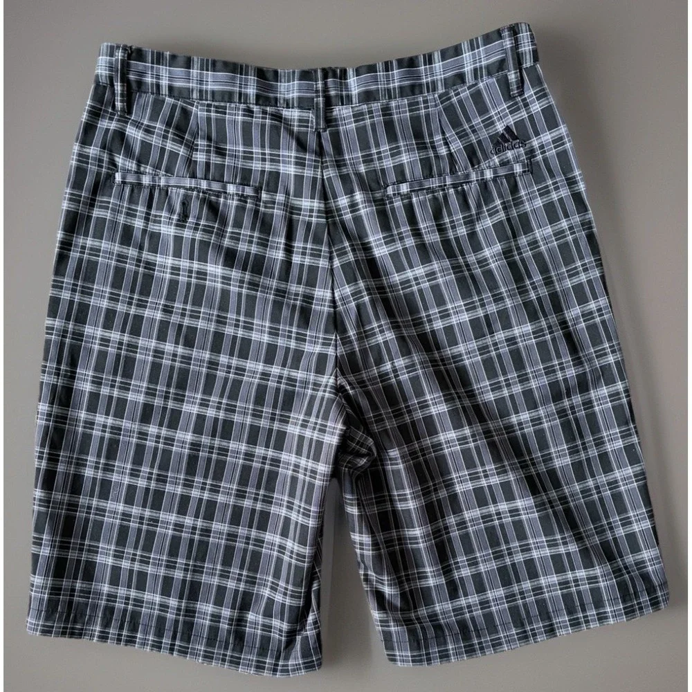 Adidas Golf Shorts Black Gray Plaid Embroidered Logo Men's Size 32 JBHS